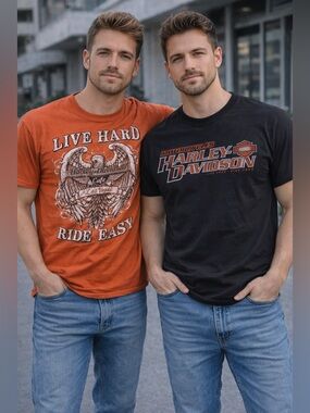 Harley Davidson T Shirt Bundle 2 Las Vegas Graphic Tees Black Orange Biker